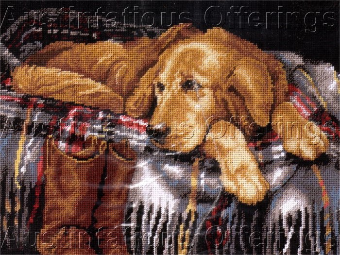 RARE LINDA DANIELS GOLDEN RETRIEVER NEEDLEPOINT KIT FAITHFUL DOG