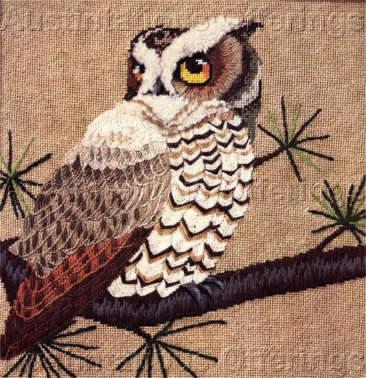 RARE ERICA WILSON TEXTURED NEEDLEPOINT KIT MAJESTIC OWL BIRD OF PREY