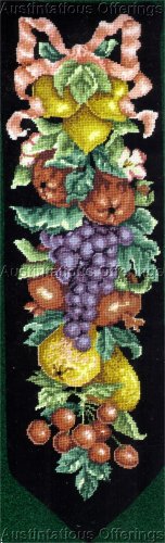 STRIKING BLACK BACKGROUND BELL PULL NEEDLEPOINT KIT SUMMER FRUIT HARVEST LECLAIR