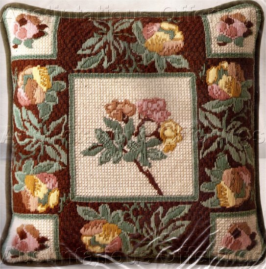 DESIGNER JOHN KLOSS RARE TEXTURED LONGSTITCH NEEDLEPOINT KIT FLORAL TAPESTRY PILLOW