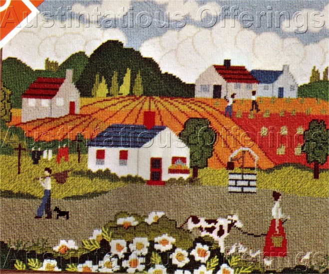 RARE GOSZ FOLK ART FARM TEXTURED NEEDLEPOINT KIT PRIMITIVE AMERICANA COUNTRY SUMMER