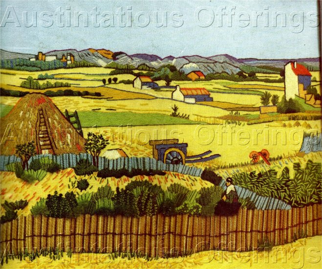 RARE VAN GOGH ART REPRODUCTION THE REAPING CREWEL EMBROIDERY KIT HARVEST TIME