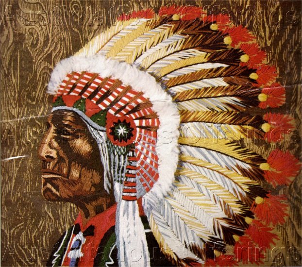 RARE WILSON NATIVE AMERICAN CHIEF CREWEL EMBROIDERY KIT ORNATE HEAD DRESS