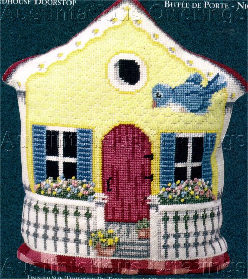 BLUEBIRD COTTAGE NEEDLEPOINT PILLOW / DOORSTOP KIT ENCHANTING BIRDHOUSE