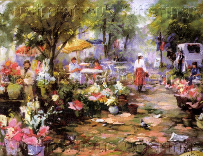 CLAIRE RUBY IMPRESSIONIST FLORAL MARKET EMBELLISHED CROSS STITCH KIT COACH FOR HIRE