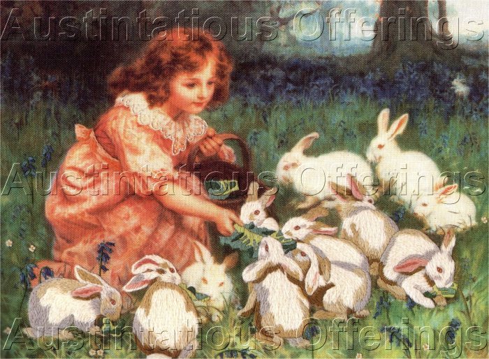 RARE REDHEADED ALICE CREWEL EMBROIDERY KIT WONDERLAND WHITE RABBITS