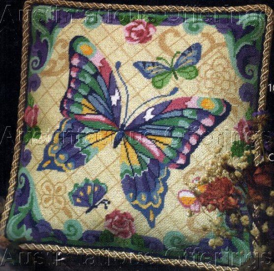 RARE PETERSON NEEDLEPOINT PILLOW KIT FANTASY BUTTERFLY
