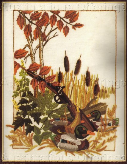 RARE JENNINGS FALL DUCK HUNT CREWEL EMBROIDERY KIT AUTUMN MALLARDS