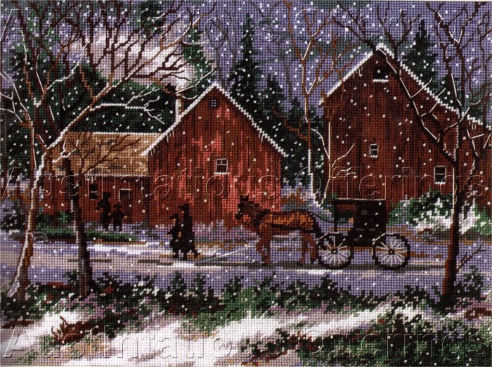 RARE KOENIG AMISH BARNS WINTER SNOW NEEDLEPOINT KIT HOLIDAY