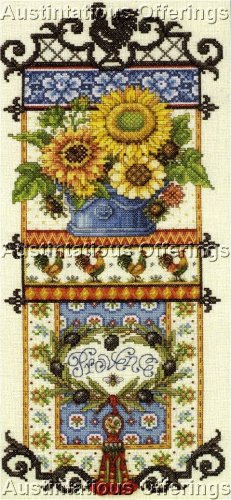 RARE ORTON FRENCH COUNTRY SUMMER SAMPLER EVENWEAVE CROSS STITCH KIT SUNFLOWERS