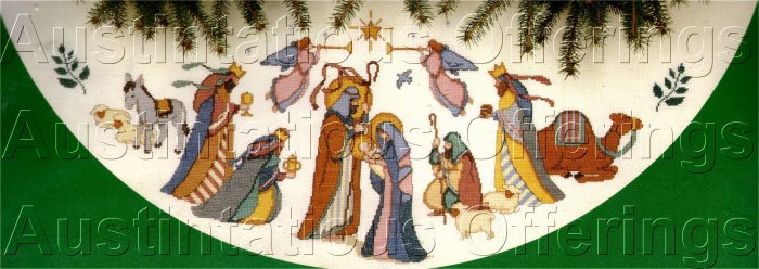 RARE HOLY FAMILY BLESSED NATIVITY TREE SKIRT KAREN AVERY MAGI WISEMEN HERALD ANGELS