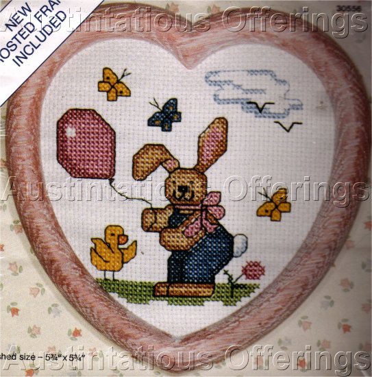 CROSS STITCH HEART KIT BUNNY, DUCK, BUTTERFLIES,BALLON