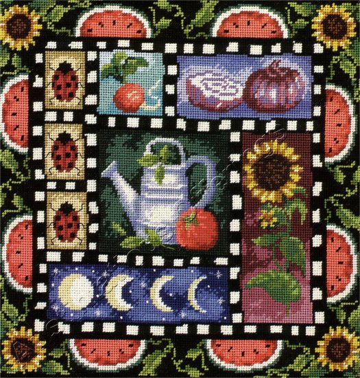 RARE C WINTERLE OLSON FRUIT VEGETABLE GARDEN WOOL NEEDLEPOINT KIT SUNFLOWERS
