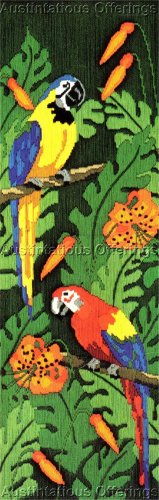 RARE TROPICAL PARADISE LONGSTITCH NEEDLEPOINT KIT MACAWS LILIES
