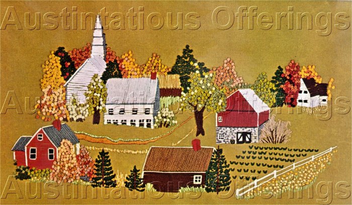 RARE REED FOLK ART NEW ENGLAND FARM CREWEL EMBROIDERY KIT