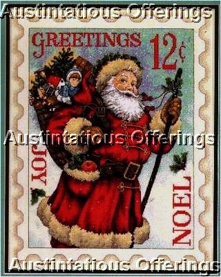RARE DONNA RACE VINTAGE POSTCARD WOODLAND SANTA STAMP CROSS STITCH KIT GOLD COLLECTION