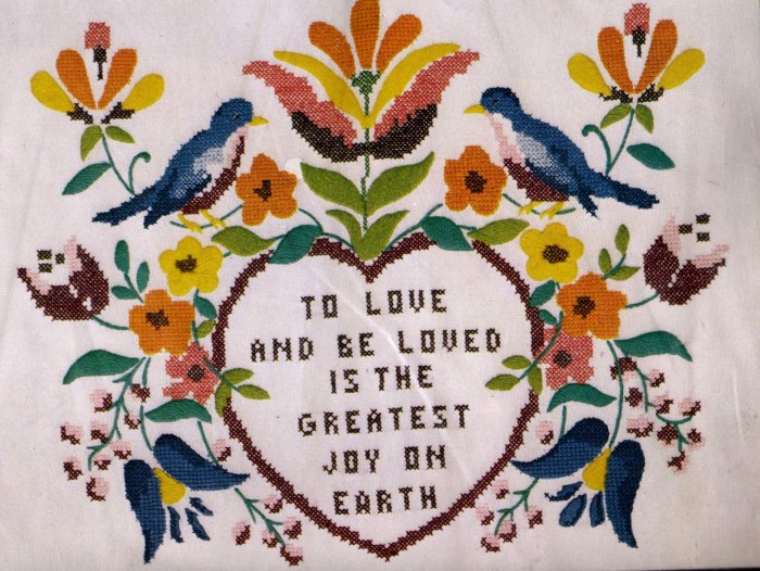 RARE JACOBEAN SAMPLER STAMPED CROSS STITCH AND CREWEL EMBROIDERY KIT FOLK ART