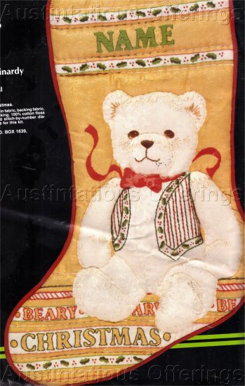 RARE REINARDY CHRISTMAS BEAR HOLIDAY SCULPTURED CREWEL EMBROIDERY STOCKING KIT TEDDY BEAR