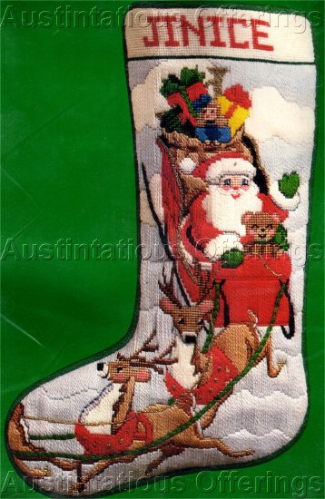 RARE BEACON SANTA'S SLEIGH RIDE CHRISTMAS LONGSTITCH NEEDLEPOINT STOCKING KIT