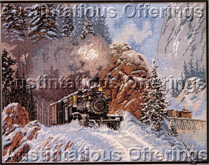 RARE ELSA WILLIAMS WINTER STEAM TRAIN NEEDLEPOINT TED BLAYLOCK GUNNISON RUN