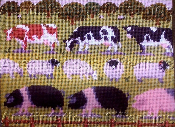 RARE FEI COLLECTION FOLK ART FARM ANIMALS NEEDLEPOINT KIT APPLETON WOOLS