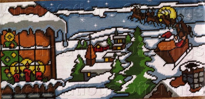 RARE SANTA'S MOONLIGHT RIDE HOLIDAY NEEDLEPOINT KIT STAINED GLASS STYLE
