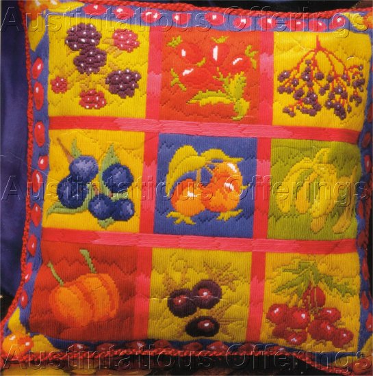 RARE BRIGHTJEWEL TONES AUTUMN FRUIT SAMPLER LONGSTITCH NEEDLEPOINT PILLOW KIT