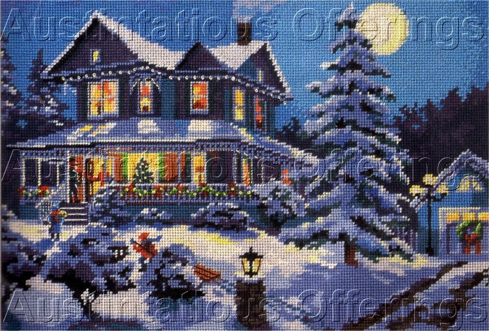RARE DERTNER HOLIDAY HOME GATHERING NEEDLEPOINT KIT WINTER'S NIGHT