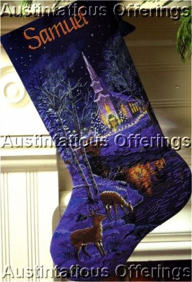 HARD TO FIND ELEGANT GOLD COLLECTION NAVY CHRISTMAS STOCKING CROSS STITCH KIT CHURCH