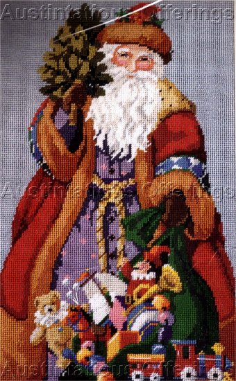 RARE ROSSI WOODLAND SANTA NEEDLEPOINT PILLOW / PICTURE KIT FATHER CHRISTMAS