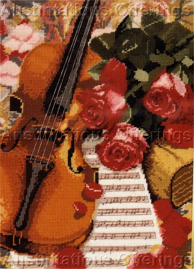 RARE WILLIAMS MUSICAL STILL LIFE NEEDLEPOINT KIT ROMANCE AND ROSES