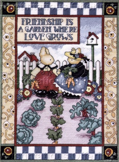 NINA SHAFFER BUNNIES CROSS STITCH KIT FRIENDSHIP IS A GARDEN