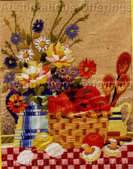 RARE REINARDY COUNTRY STILL LIFE LONGSTITCH NEEDLEPOINT AND CREWEL KIT