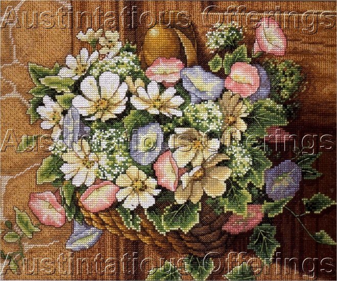 SPRING BOUQUET IN A BASKET CROSS STITCH KIT FLORAL DOOR DECOR