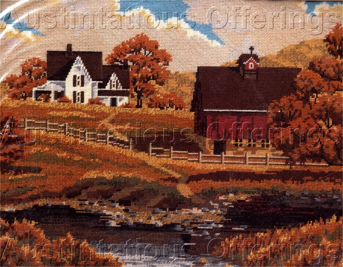 RARE SLOANE AUTUMN FARM WOOL NEEDLEPOINT KIT RED BARN FARMHOUSE