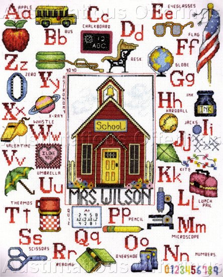 LITTLE RED SCHOOL HOUSE CROSS STITCH SAMPLER KIT FOR TEACHER