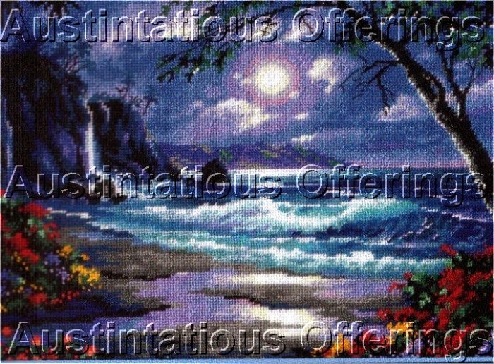 RARE CASAY MIDNIGHT BEACHSIDE NEEDLEPOINT KIT MOONLIGHT SURF
