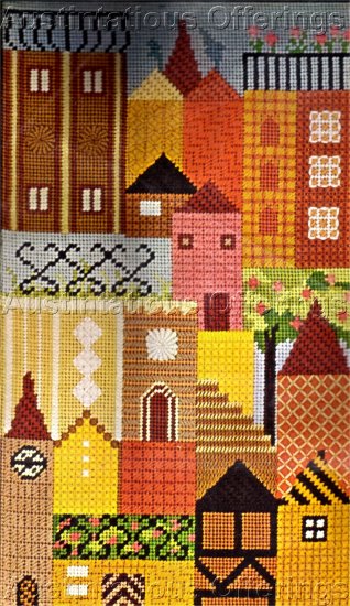 RARE CITYSCAPE TEXTURED NEEDLEPOINT KIT CITY HOUSES