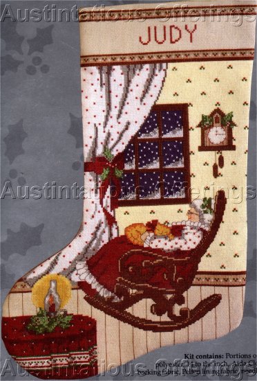 RARE MRS CLAUS CROSS STITCH STOCKING KIT WAITING FOR SANTA IN ROCKER