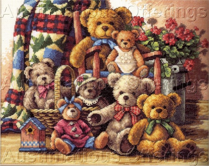 DOUG KNUTSON TEDDY BEAR FAMILY CROSS STITCH KIT GOLD COLLECTION TEDDIES GATHERED
