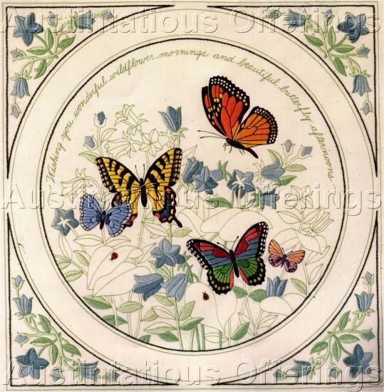 RARE AVERY BUTTERFLY CREWEL EMBROIDERY KIT WILDFLOWERS