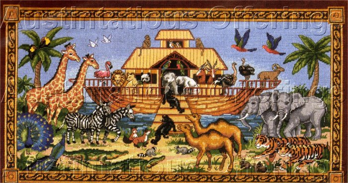 RARE KATY WINTERS NOAHS ARK NEEDLEPOINT KIT ALLIGATOR FLAMINGO PARROTS