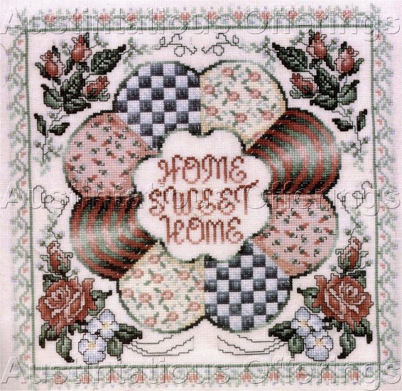 RARE PATCHWORK QUILT CIRCLE & ROSES EVENWEAVE HOME SWEET HOME CROSS STITCH KIT