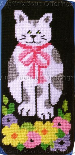 PREASSEMBLED EYEGLASS/ CELLPHONE CASE NEEDLEPOINT KIT KITTY CAT SPRING FLORAL