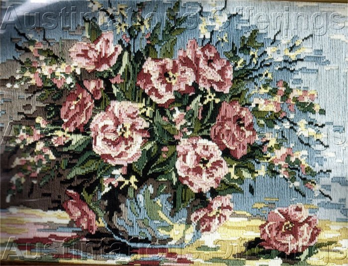 RARE FLORAL STILL LIFE LONGSTITCH NEEDLEPOINT KIT FULL BLOWN PINK ROSES