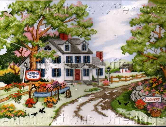 COUNTRYSIDE SPRING STAMPED CROSS STITCH KIT QUIET COUNTRY INN