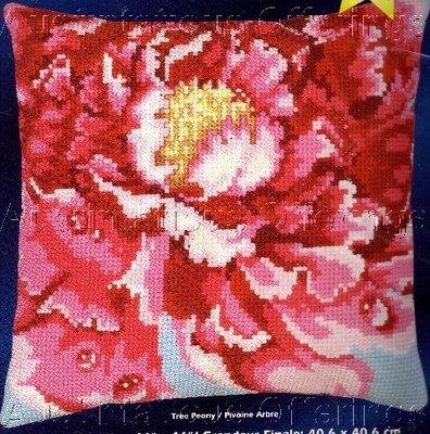 LARGE COUNT DEW DROP PEONY BAATZ WOOL CROSS STITCH PILLOW KIT