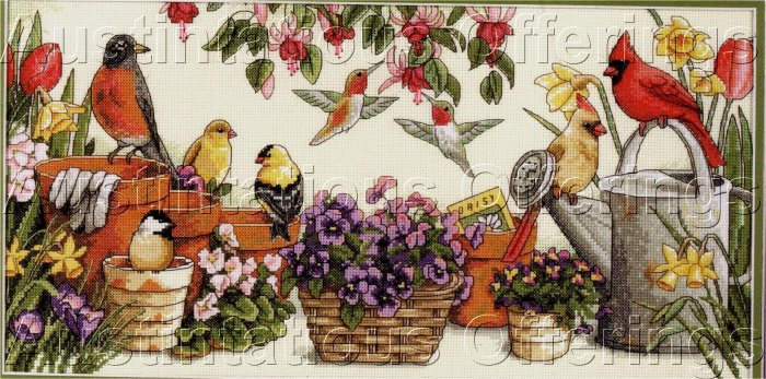 SUSAN BOURDET WATERCOLOR REPRO CROSS STITCH KIT FLOWER GARDEN BIRDS CARDINAL ROBIN & MORE