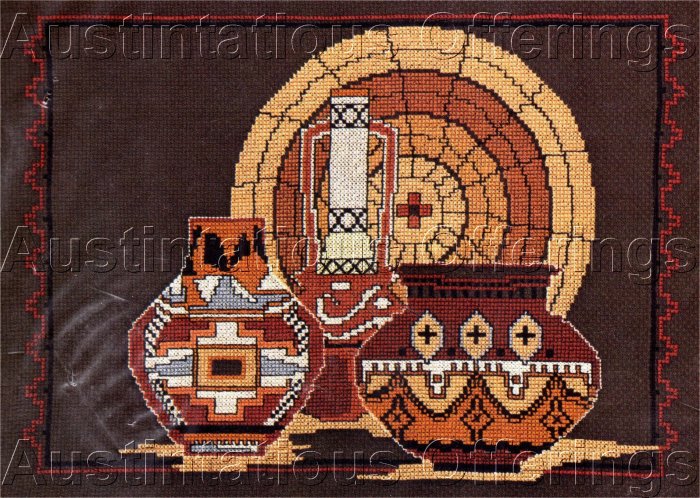 STRIKING TRADITIONAL NATIVE AMERICAN POTTERY CROSS STITCH KIT SOUTHWEST WOVEN BASKET