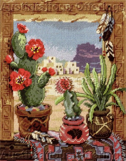 RARE ERIKSEN SOUTHWEST CACTI STILL LIFE NEEDLEPOINT KIT WESTERN WINDOW